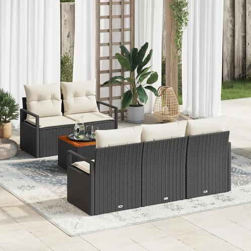 vidaXL Tuin Sofa Set 6 pcs Zwart, wit Groot Riet, hout, Tuin en Terras, Tuinsets en Loungesets, Nieuw, Rotan, Verzenden