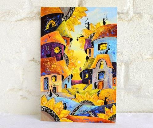 Grinchenko Natalia (XX-XXI) - Sunflower City of Cats, Antiek en Kunst, Kunst | Schilderijen | Modern
