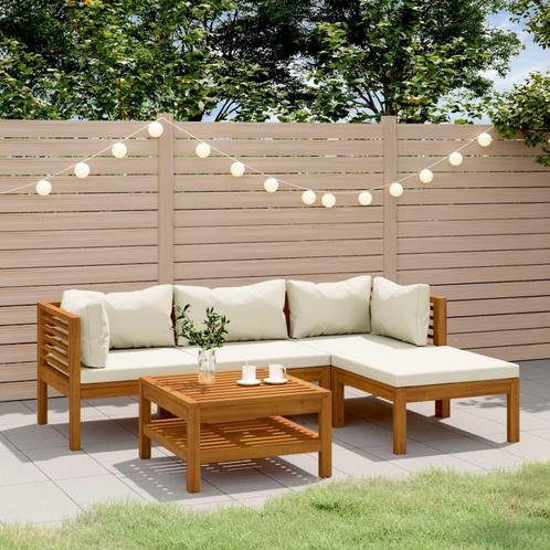 vidaXL 5-delige Loungeset met crèmekleurige kussens massief, Tuin en Terras, Tuinsets en Loungesets, Loungeset, Nieuw, Hardhout