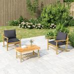 vidaXL 3-delige Loungeset met kussens bamboe donkergrijs, Tuin en Terras, Tuinsets en Loungesets, Verzenden, Nieuw, Hout, Loungeset