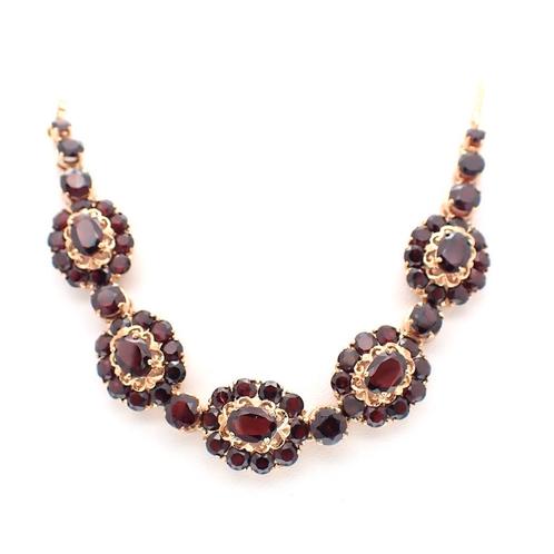 Antiek gouden collier met granaat stenen  | 45,5 cm, Sieraden, Tassen en Uiterlijk, Kettingen, Goud, Gebruikt, Goud, Ophalen of Verzenden