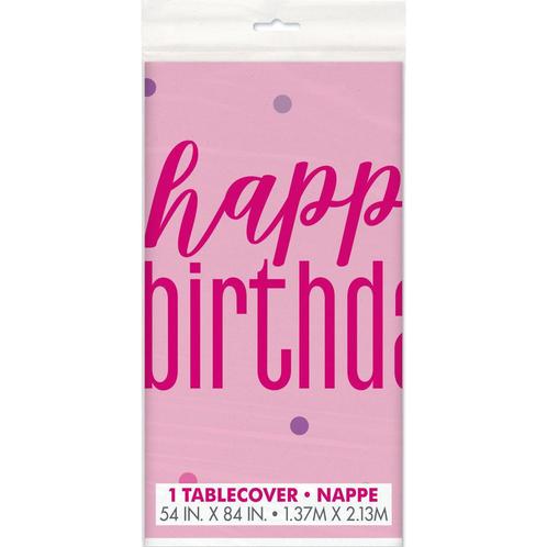 Happy Birthday Tafelkleed Roze 2,13m, Hobby en Vrije tijd, Feestartikelen, Nieuw, Verzenden