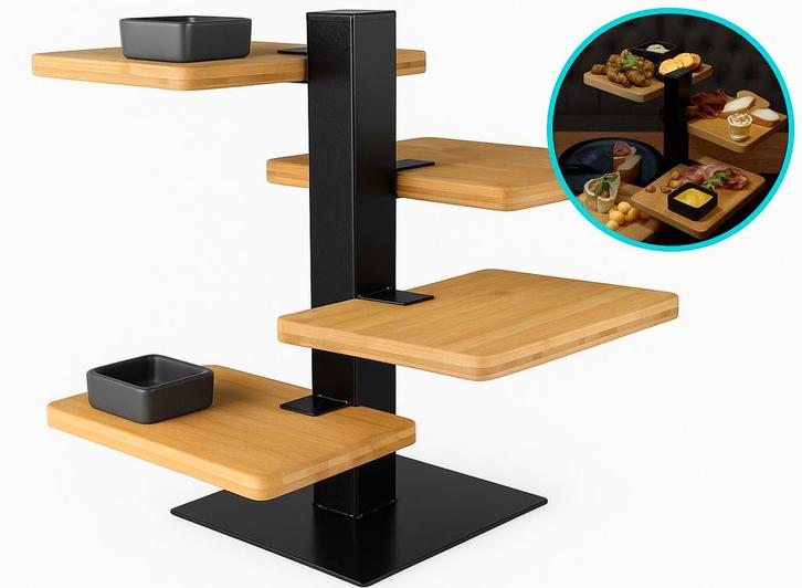 Gusta Serveertoren - Etagere - 4 bamboe planken, Huis en Inrichting, Keuken | Keukenbenodigdheden, Nieuw, Verzenden