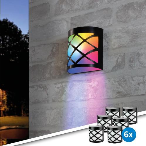6x Solar wandlamp China RGB wit buitenlamp op zonne energie, Tuin en Terras, Buitenverlichting, Waterbestendig, Led, Licht-donker-sensor