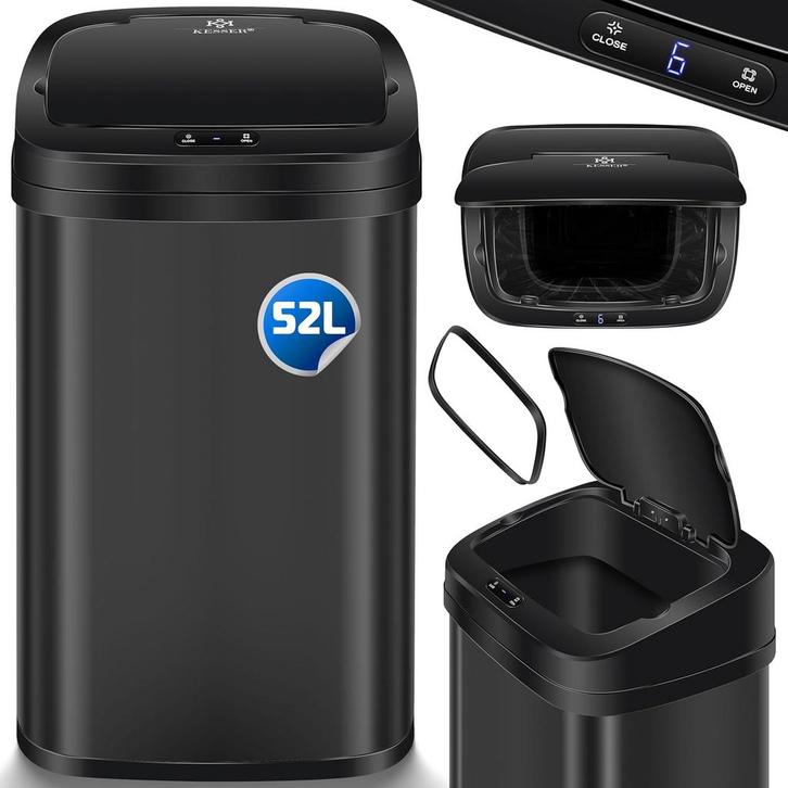 KESSER® RVS Prullenbak - 52 liter - Bewegingssensor - Zwart, Huis en Inrichting, Overige Huis en Inrichting, Nieuw, Verzenden