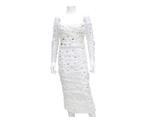 Een witte Dolce en Gabbana ruche jurk met kristallen, Wit, Maat 46/48 (XL) of groter, Dolce en Gabbana, Gedragen