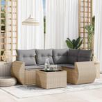 vidaXL 5-delige Loungeset met kussens poly rattan beige, Verzenden, Nieuw, Rotan, Loungeset