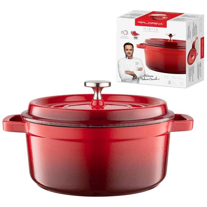 Florina professionele gietijzeren braadpan stoofpan emaille, Huis en Inrichting, Keuken | Potten en Pannen, Ophalen of Verzenden