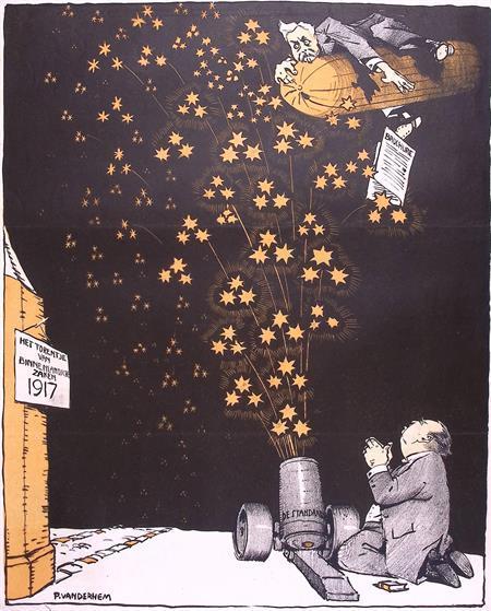 Spotprent over politiek conflict in Nederland tijdens Eer..., Antiek en Kunst, Kunst | Litho's en Zeefdrukken, Verzenden