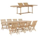 vidaXL 9-delige Tuinset 180-280x100x75 cm massief teakhout, Tuin en Terras, Tuinsets en Loungesets, Verzenden, Nieuw, 8 zitplaatsen