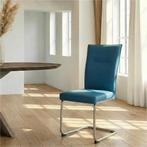 Leren eetkamerstoel Retro - Hermes Turquoise (blauw) -, Ophalen of Verzenden, Nieuw, Leer, Modern