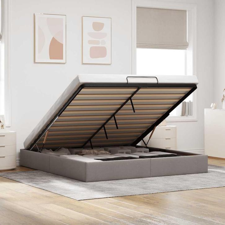vidaXL Bedframe zonder matras 200x200 cm stof taupe, Huis en Inrichting, Slaapkamer | Bedden, Overige maten, 200 cm, Tweepersoons