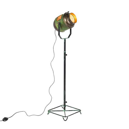 Industriële vloerlamp brons met groen 140 cm - Byron, Huis en Inrichting, Lampen | Vloerlampen, Nieuw, Overige materialen, 100 tot 150 cm