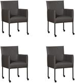 Set van 4 Donkergrijze leren moderne kuipstoel - poot rond z, Huis en Inrichting, Stoelen, Overige kleuren, Nieuw, Leer, Ophalen of Verzenden