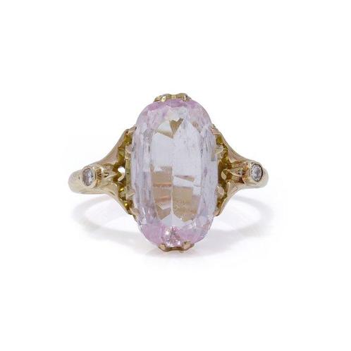 Ring Russische 14K Gouden 4,00 ct. Kunziet en Diamanten Ring, Sieraden, Tassen en Uiterlijk, Ringen