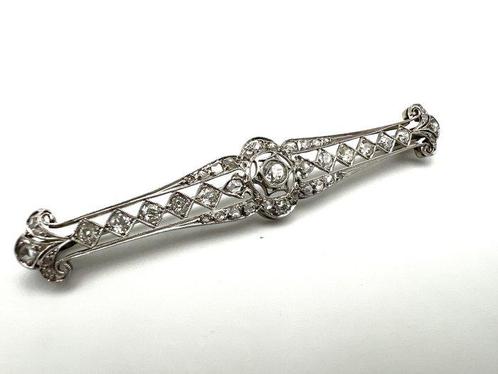 Broche - 18 karaat Platina, Witgoud - 0.80ct. tw. Diamant, Sieraden, Tassen en Uiterlijk, Antieke sieraden