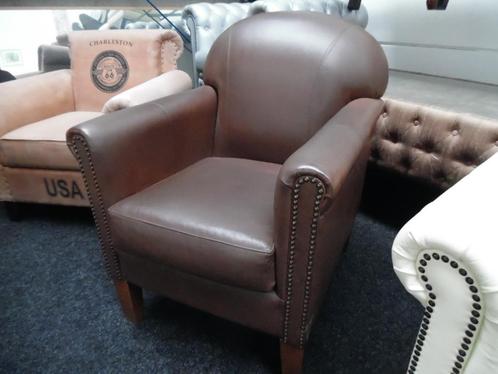 Chesterfield Maarssen Orig Bruin Leren Chesterfield Fauteuil, Huis en Inrichting, Stoelen, Bruin, Zo goed als nieuw, Leer, Ophalen