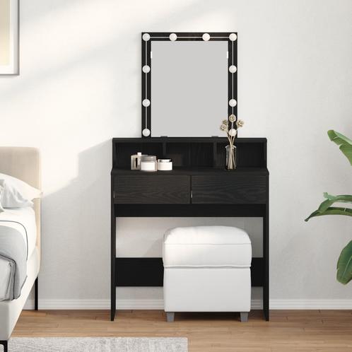 vidaXL Kaptafel met spiegel en LEDs bewerkt hout zwart, Huis en Inrichting, Tafels | Kaptafels, Nieuw, Verzenden