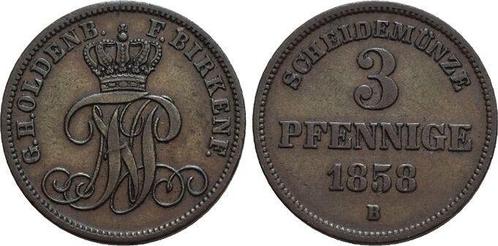 Fuer Birkenfeld, Cu-3 Pfennig 1 1858 B Oldenburg Nicolaus..., Postzegels en Munten, Munten | Europa | Niet-Euromunten, Verzenden