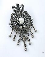 Broche - 18 karaat Geel goud, Zilver Diamant (Natuurlijk)