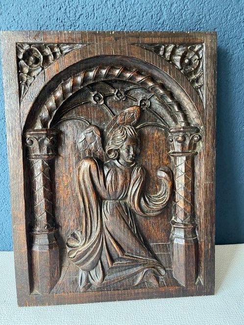 Reliëf, Gotisch houtsnijwerk - 36.8 cm - Eik, Antiek en Kunst, Kunst | Niet-Westerse kunst