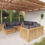 vidaXL 10-delige Loungeset met kussens massief teakhout, Tuin en Terras, Tuinsets en Loungesets, Verzenden, Meer dan 8 zitplaatsen