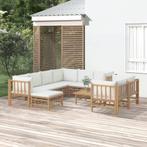 vidaXL 10-delige Loungeset met kussens bamboe crèmewit, Verzenden, Nieuw, Hout, Loungeset