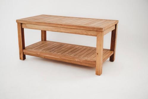 Teakea - Teakhouten Salontafel Tuin 100x50x45 met onderblad, Huis en Inrichting, Tafels | Salontafels, Nieuw, Verzenden