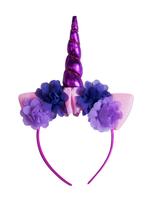 Eenhoorn Haarband Paars Bloemetjes Unicorn Diadeem Oortjes P, Ophalen of Verzenden, Nieuw, Carnaval, Accessoires