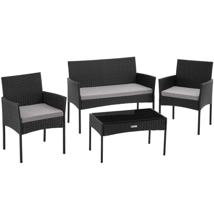 Wicker tuinset Palese voor 4 personen - zwart, Tuin en Terras, Tuinsets en Loungesets, Verzenden
