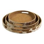 dienbladen koehuid rond bruin/wit (set of 3), Huis en Inrichting, Verzenden, Nieuw