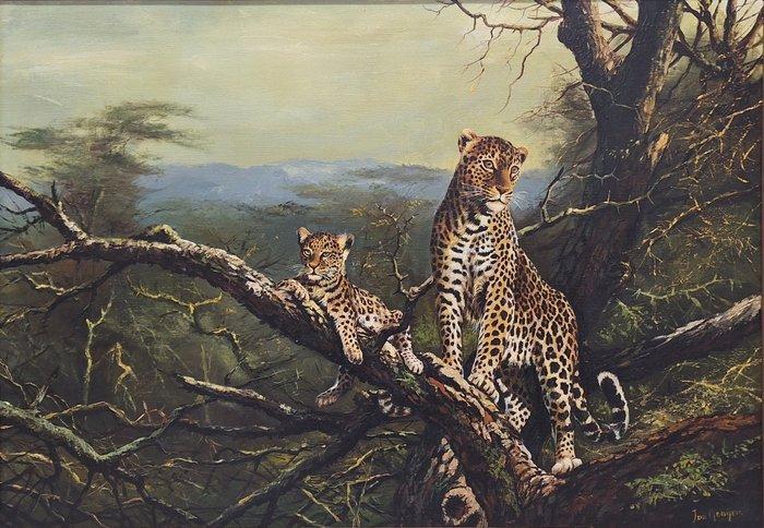 Jacob de Nooijer (1935-2013) - Luipaard met jong, Antiek en Kunst, Kunst | Schilderijen | Klassiek