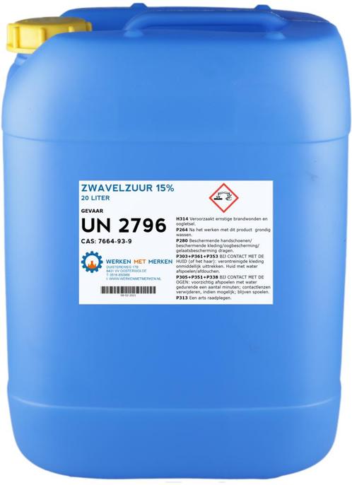 Wmm Chemie Zwavelzuur 15 20 liter, can, Doe-het-zelf en Verbouw, Overige Doe-het-zelf en Verbouw, Nieuw, Verzenden