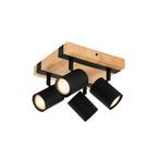 Smart plafondspot zwart met hout 4-lichts draai- en, Huis en Inrichting, Lampen | Spots, Nieuw, Overige materialen, Modern