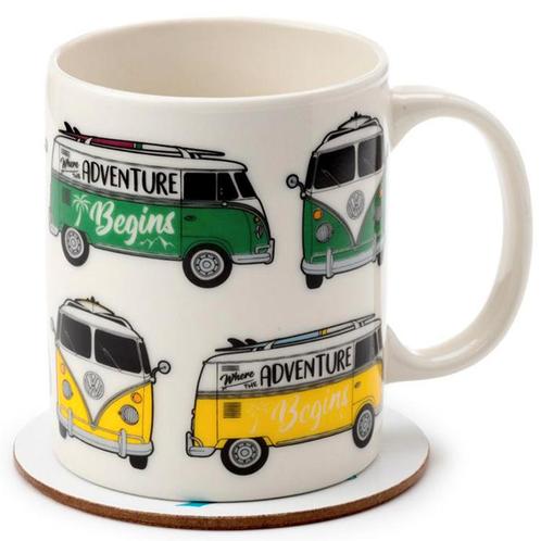 Beker - Volkswagen VW Busjes T1 - Adventure Begins - Groen &, Huis en Inrichting, Keuken | Servies, Nieuw, Ophalen of Verzenden