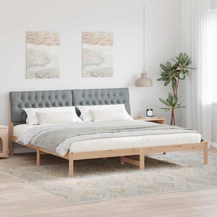 vidaXL Bedframe met Gevoerd Hoofdgedeelte Bruin 200 x 200 cm, Huis en Inrichting, Slaapkamer | Bedden, Bruin, Nieuw, Hout, Verzenden