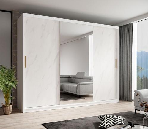 Kledingkast marmer wit 250x62x200 schuifdeuren met spiegel, Huis en Inrichting, Kasten | Vitrinekasten, 50 tot 75 cm, Nieuw, 200 cm of meer