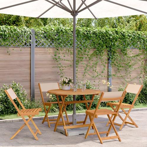 vidaXL 5-delige Tuinset massief hout en stof beige, Tuin en Terras, Tuinsets en Loungesets, Tuinset, Nieuw, Hardhout, Verzenden