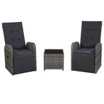 vidaXL 3-delige Bistroset met kussens poly rattan grijs, Verzenden, Nieuw, Rotan, 3 zitplaatsen