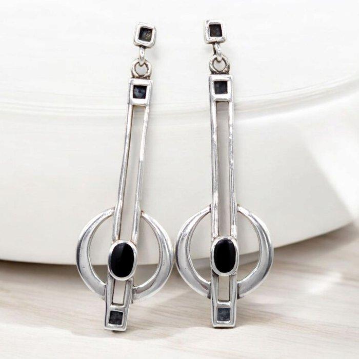 Zilver, 925 Sterling Zilver & Zwarte Onyx - Hangoorbellen -, Antiek en Kunst, Kunst | Designobjecten