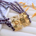 Antieke kralencollier met gouden sierslot (Ketting), Sieraden, Tassen en Uiterlijk, Kettingen, Gebruikt, Overige kleuren, Ophalen of Verzenden