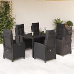 vidaXL 7-delige Tuinset met kussens poly rattan zwart, Tuin en Terras, 6 zitplaatsen, Nieuw, Tuinset, Verzenden