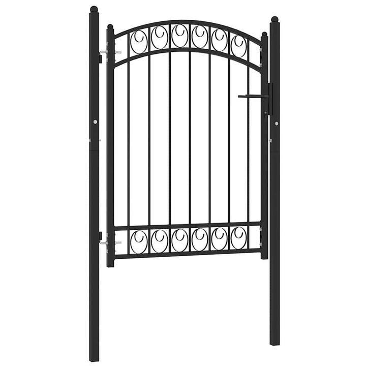 vidaXL Poort met gebogen bovenkant 100x125 cm staal zwart, Tuin en Terras, Tuinpoorten, Nieuw, Verzenden