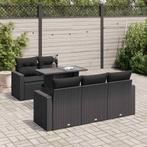 vidaXL 6-delige Loungeset met kussens poly rattan zwart, Verzenden, Nieuw, Rotan, Loungeset