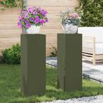 vidaXL Plantenstandaard 2 pcs Olijfgroen 24 x 24 x 75 cm, Tuin en Terras, Verzenden, Nieuw