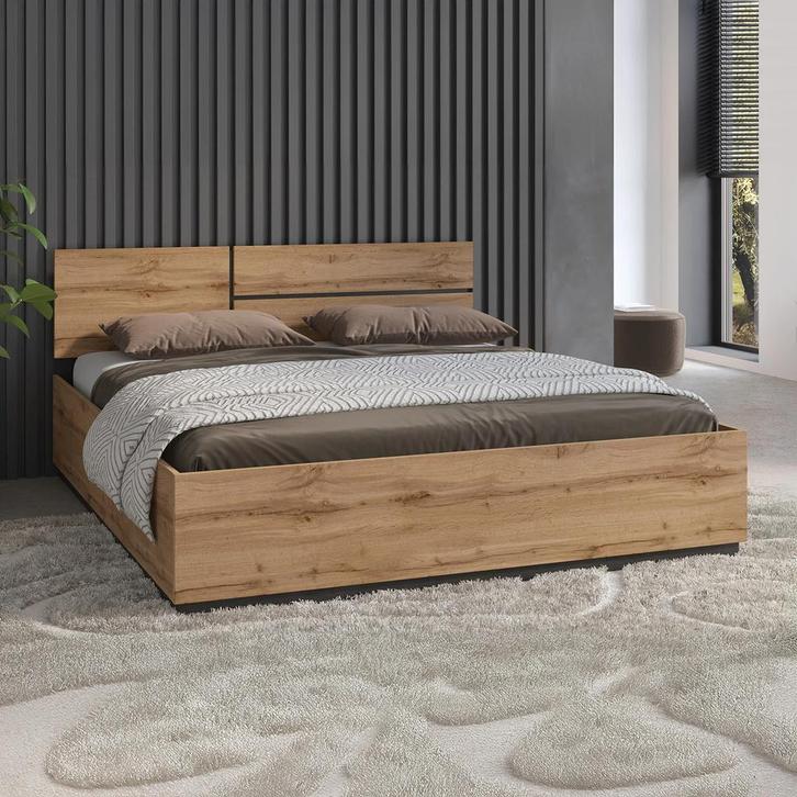 Houten Opbergbed Crotone - Eiken 160 x 200, Huis en Inrichting, Slaapkamer | Bedden, Nieuw, Verzenden