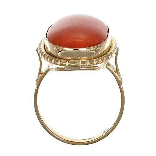 Ring - 18 karaat Geel goud Koraal, Sieraden, Tassen en Uiterlijk, Ringen