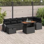 vidaXL 8-delige tuinset met kussens Zwart Poly Riet, Verzenden, Nieuw, Rotan, Tuinset