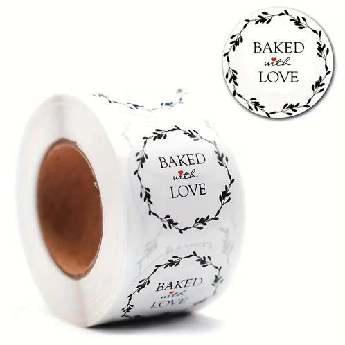 500 Stickers Labels Baked with Love Kerst sluitsticker, Huis en Inrichting, Woonaccessoires | Kunstplanten en Kunstbloemen, Nieuw