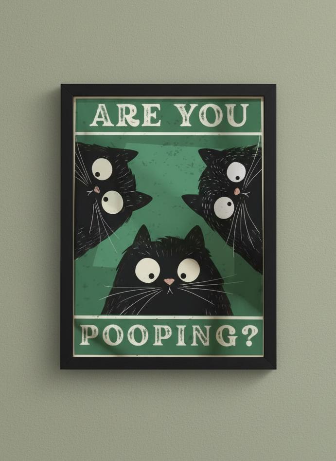 Grappige Kat Canvas Poster Toilet 30x40cm, Huis en Inrichting, Woonaccessoires | Wanddecoraties, Nieuw, Ophalen of Verzenden